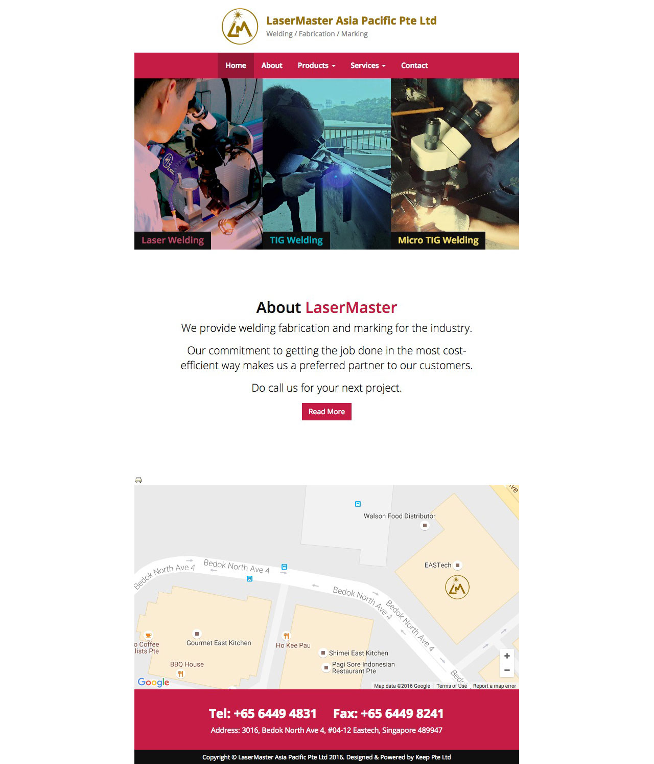 Lasermaster website homepage on tablet