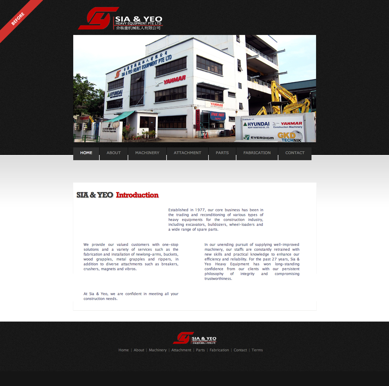 Sia & Yeo Heavy Equipment Pte Ltd 2012 website homepage