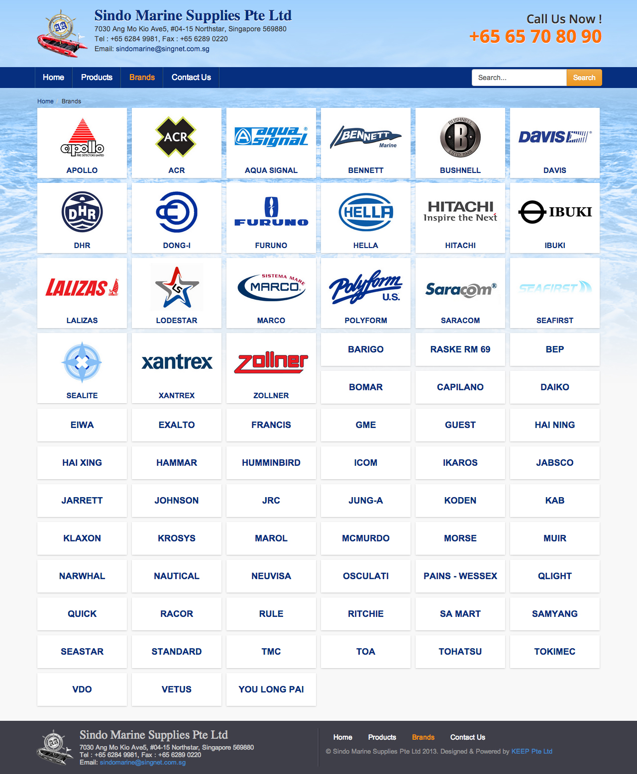 Sindo Marine Supplies Pte Ltd website brands page