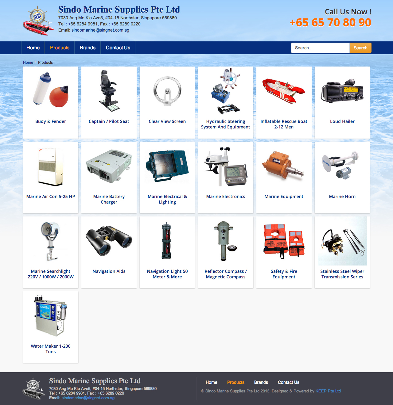 Sindo Marine Supplies Pte Ltd website products page