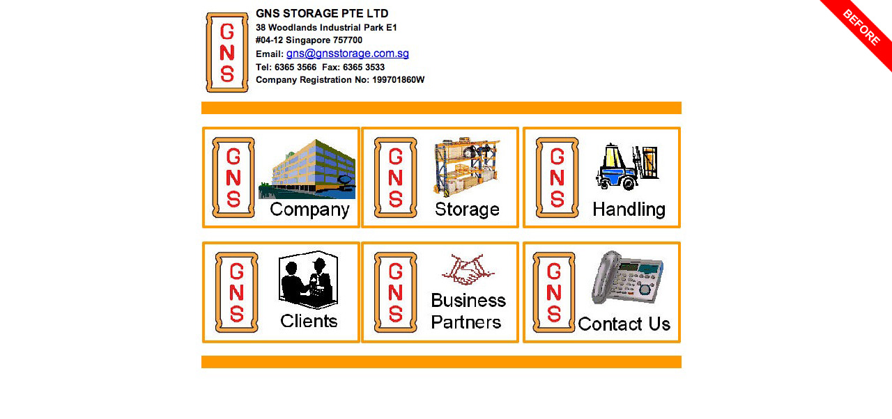 GNS Storage Pte Ltd old website homepage