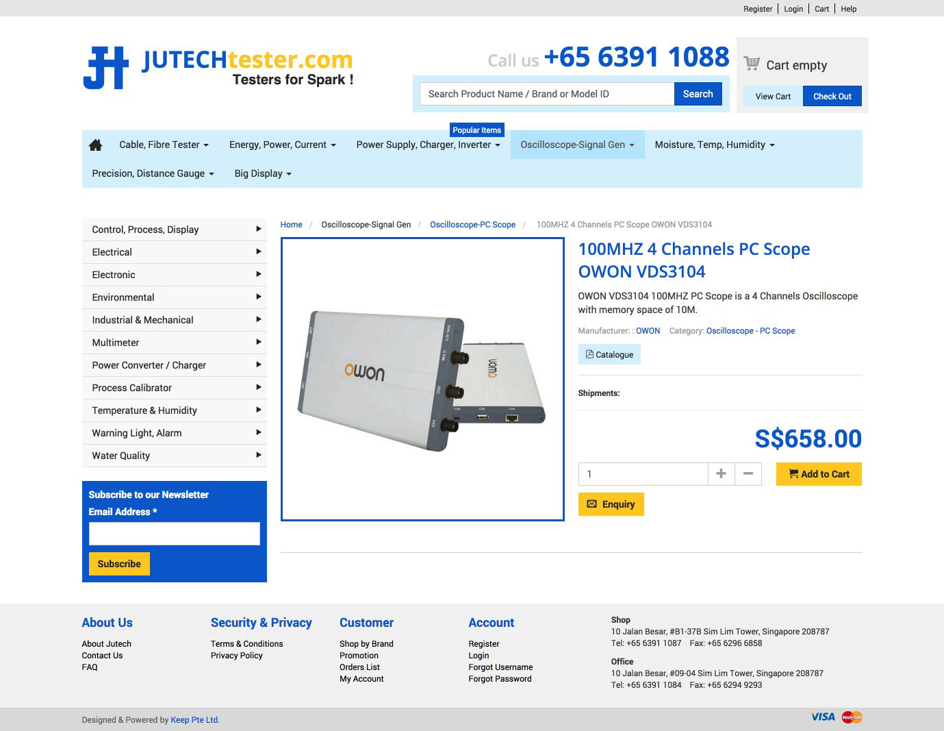 Jutech Electrical & Electronic Pte Ltd website product detail page