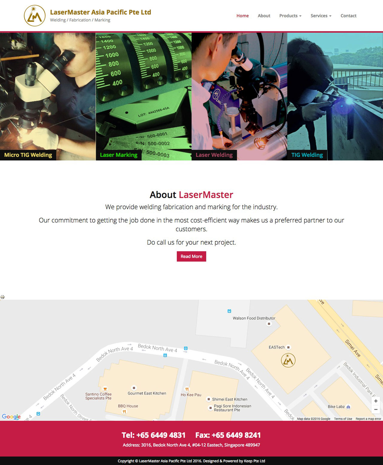 Lasermaster website homepage on screen