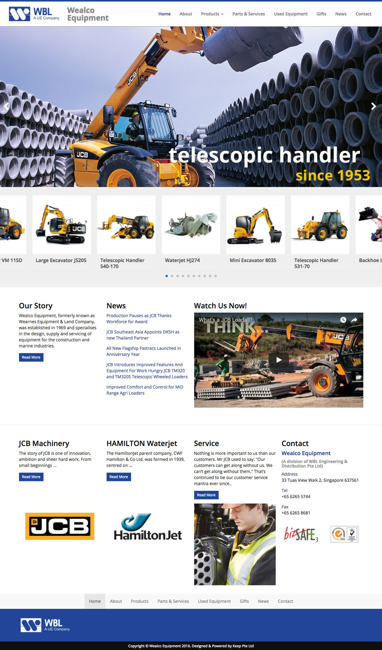 Wealco Equipment website homepage on screen