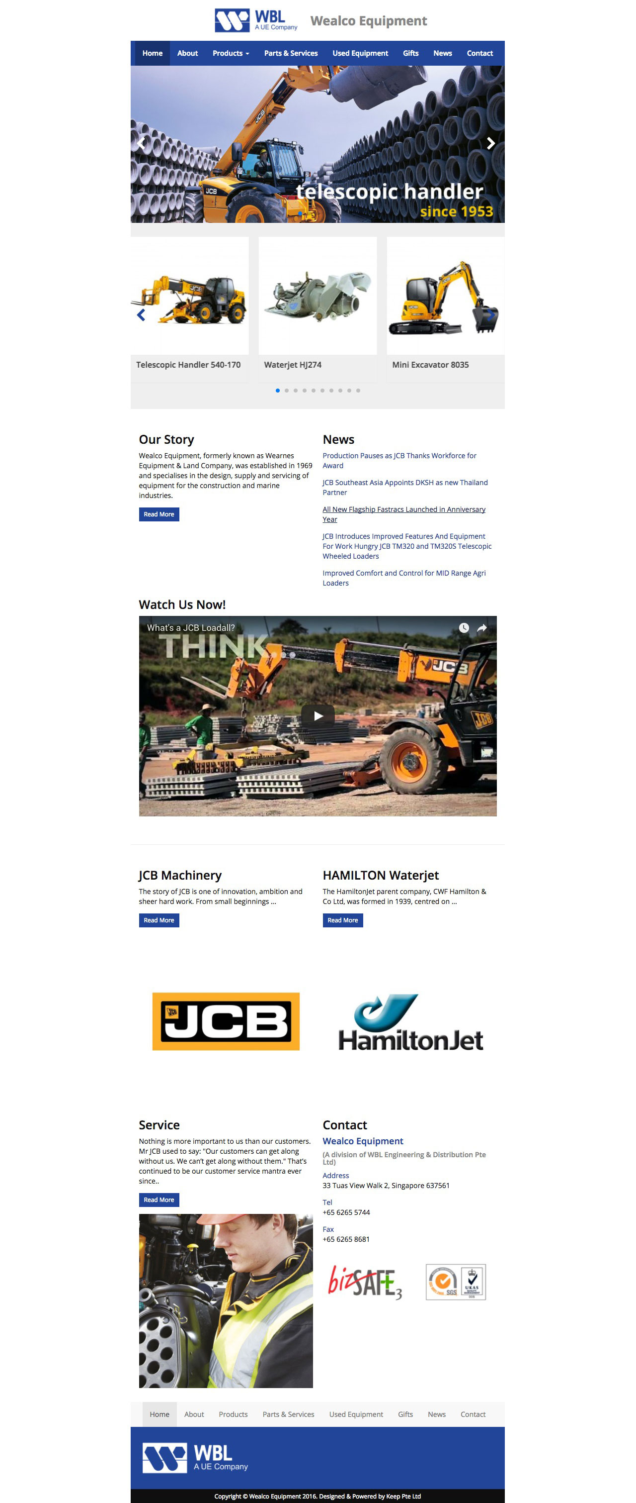 Wealco Equipment website homepage on tablet